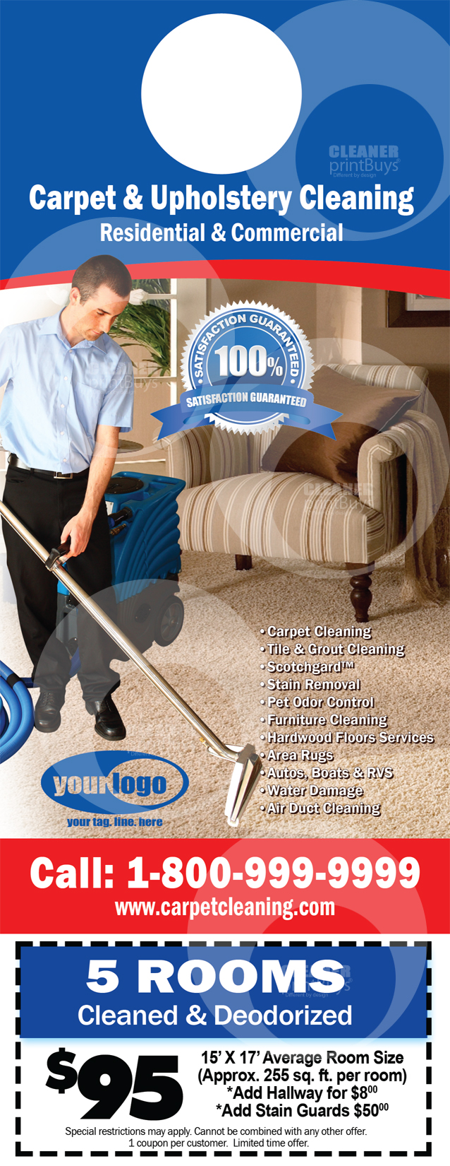 Carpet Cleaning Door Hangers #C0006 (FRONT VIEW)